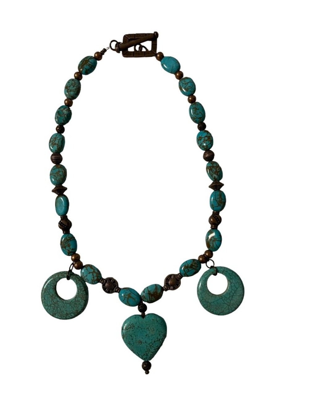 Turquoise Statement Necklace Heart Pendant African Beads Rustic Boho Jewelry